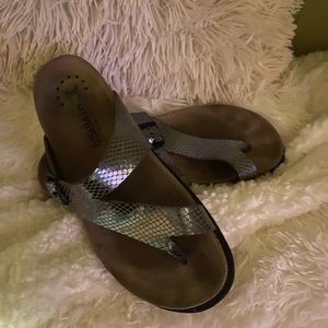 Blue iridescent MEPHISTO BY BIRKENSTOCK leather sandals